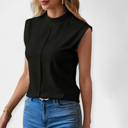 Moira Women’s Sleeveless Blouse – Silky Stand-Up Collar Top