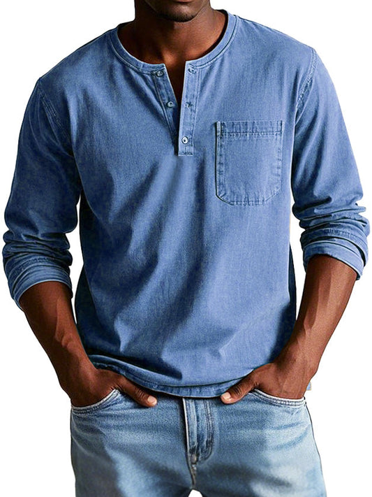 Harry Men’s Long Sleeve Shirt – Soft Breathable Polyester Henley