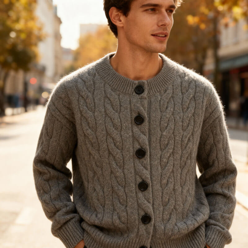 Bonnie Men’s Cardigan – Soft Cozy Button-Up Cable-Knit Cardigan