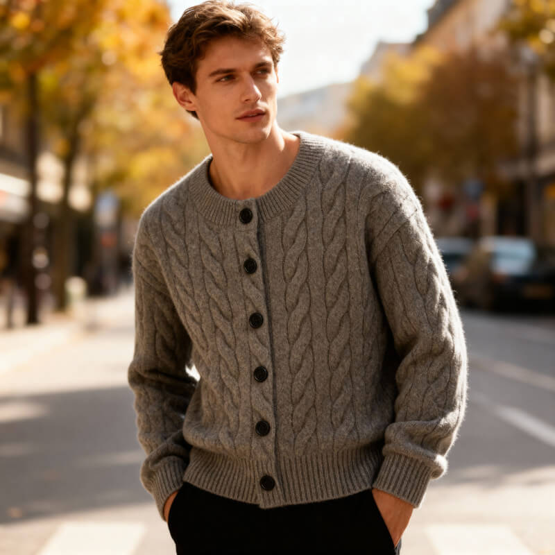 Bonnie Men’s Cardigan – Soft Cozy Button-Up Cable-Knit Cardigan