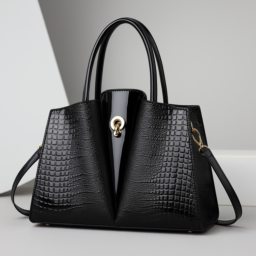 Valencia Women’s Handbag – Croc-Embossed Structured Leather Bag with Twist-Lock