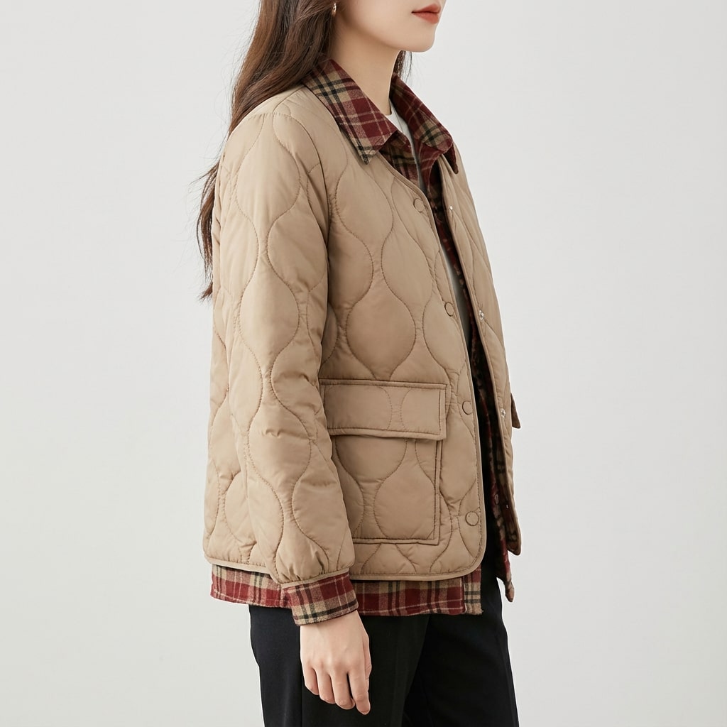 Noelle Women’s Quilted Jacket – Tailored Plaid Lightweight Jacket