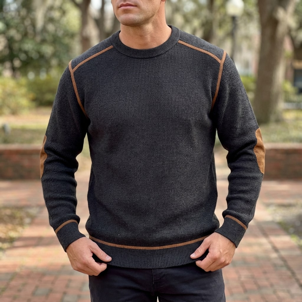 Hilario Men’s Jumper - Reinforced Elbows Waffle Knit Sweater