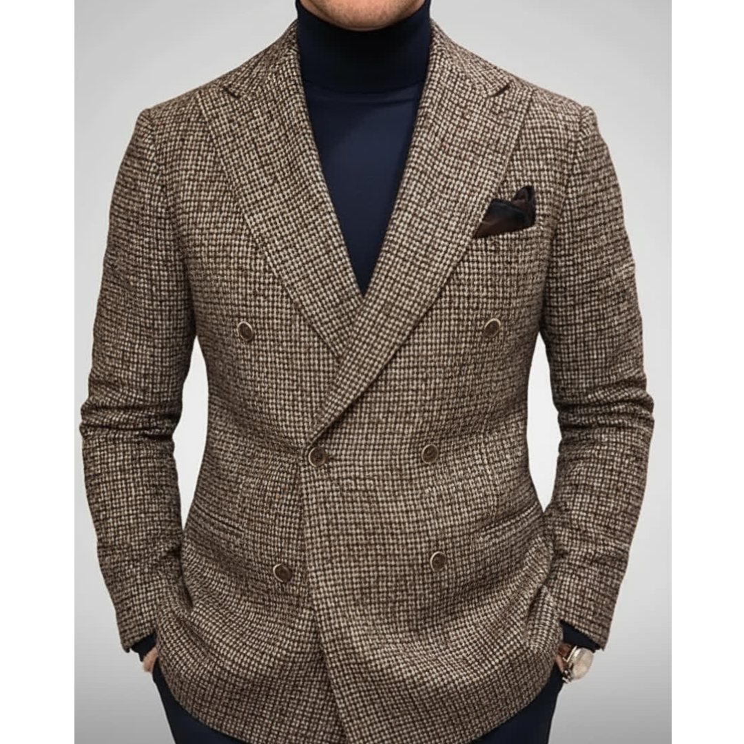Britton Men’s Tweed Blazer – Double-Breasted Textured Jacket