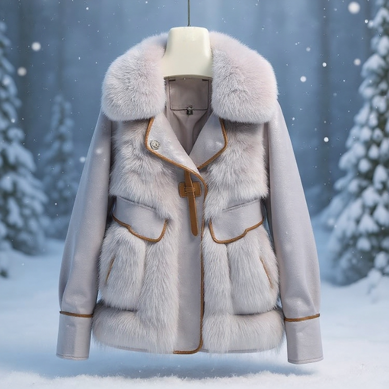Almona Women’s Plush Fur Coat – Winter Jacket with Toggle Closure