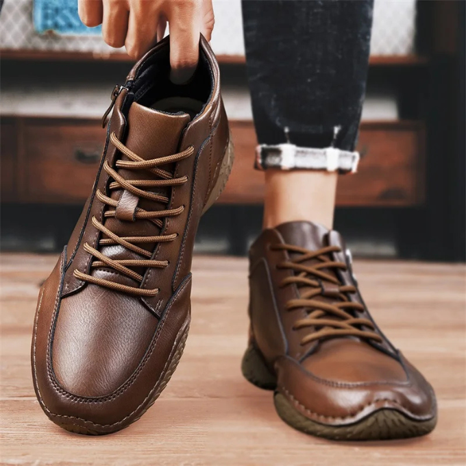 Stefano Men’s Leather Ankle Boots – Full-Grain Zip-Up Design