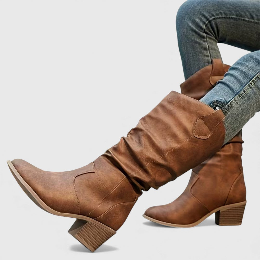 Elowen Women’s Ankle Boots – Western Slip-On Boots with Block Heel