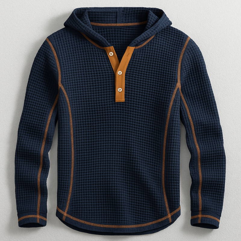 Evan Men’s Waffle Knit Hoodie – Lightweight Cotton Blend Pullover