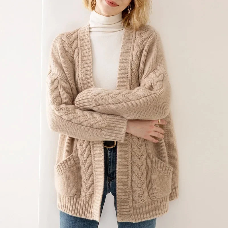 Clarita Women’s Cable Knit Cardigan – Chunky Cotton Knit