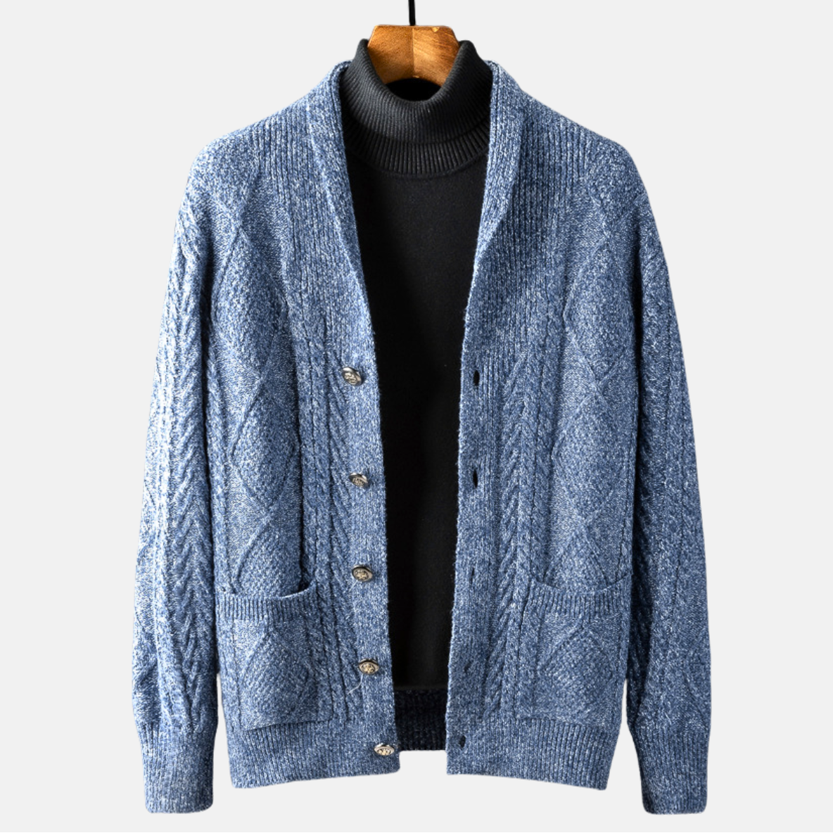 Milano Men’s Knit Cardigan – Chenille Cable Knit Sweater with Dual Pockets