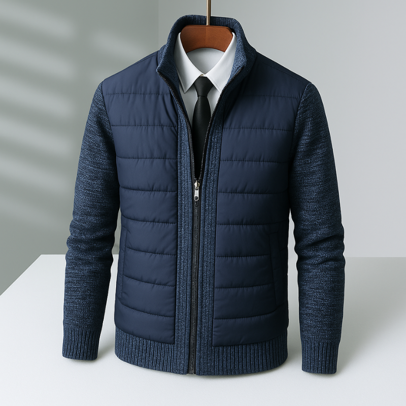Rico Bennett Men’s Quilted Jacket – Cotton Knit Sleeves Winter Jacket