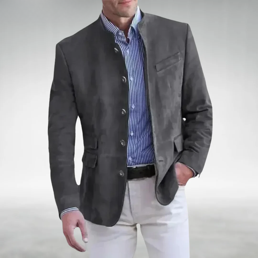 Riccardo Men’s Suede Leather Jacket – Slim Fit with Mandarin Collar