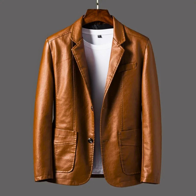 Bennett Men’s Leather Jacket – Vintage Smooth Leather with Button-Up Closure
