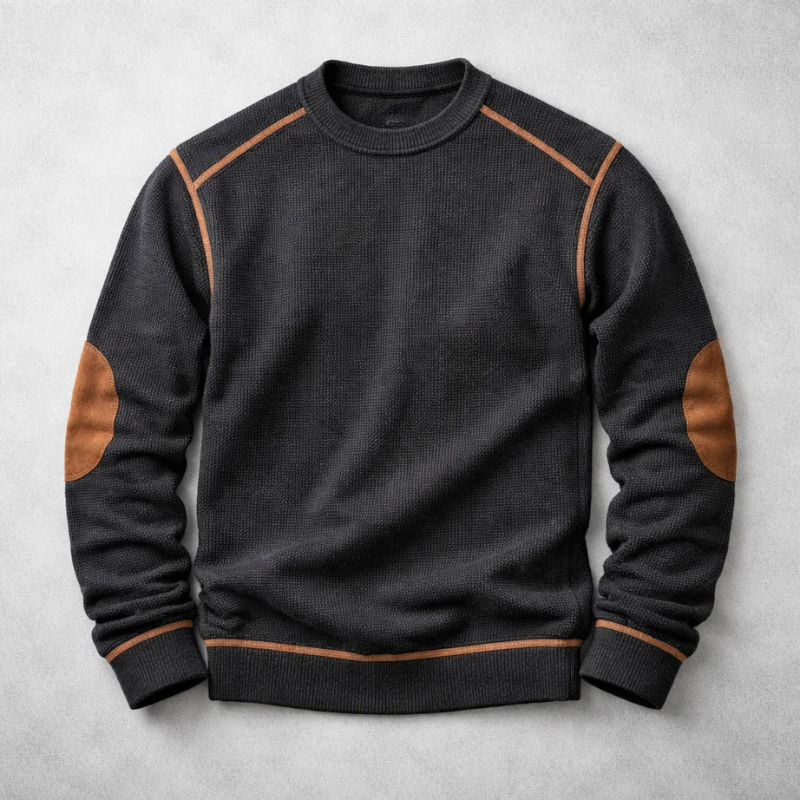 Hilario Men’s Jumper - Reinforced Elbows Waffle Knit Sweater