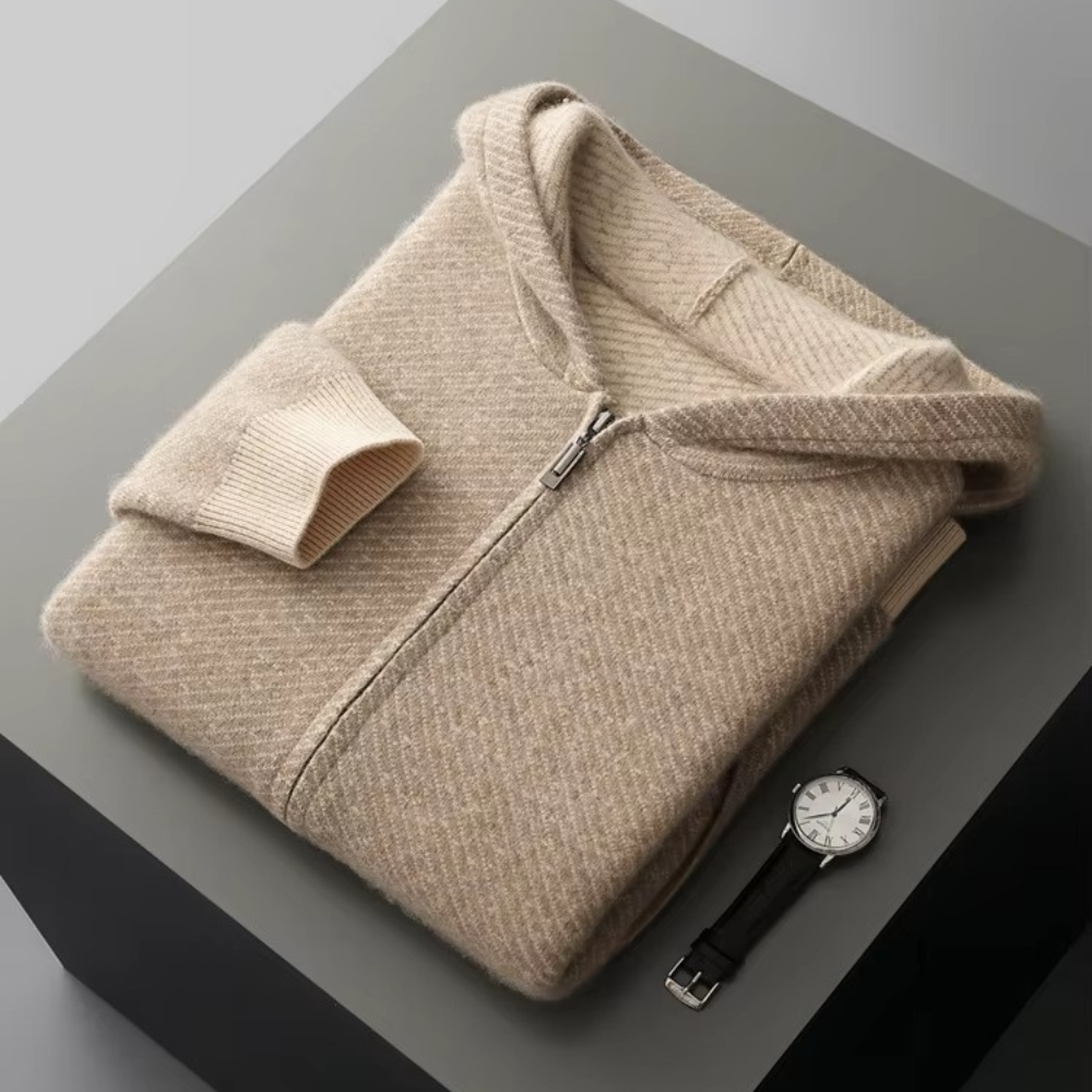 Aiden Men’s Cashmere Hoodie Jacket – Premium Wool Knit Pullover