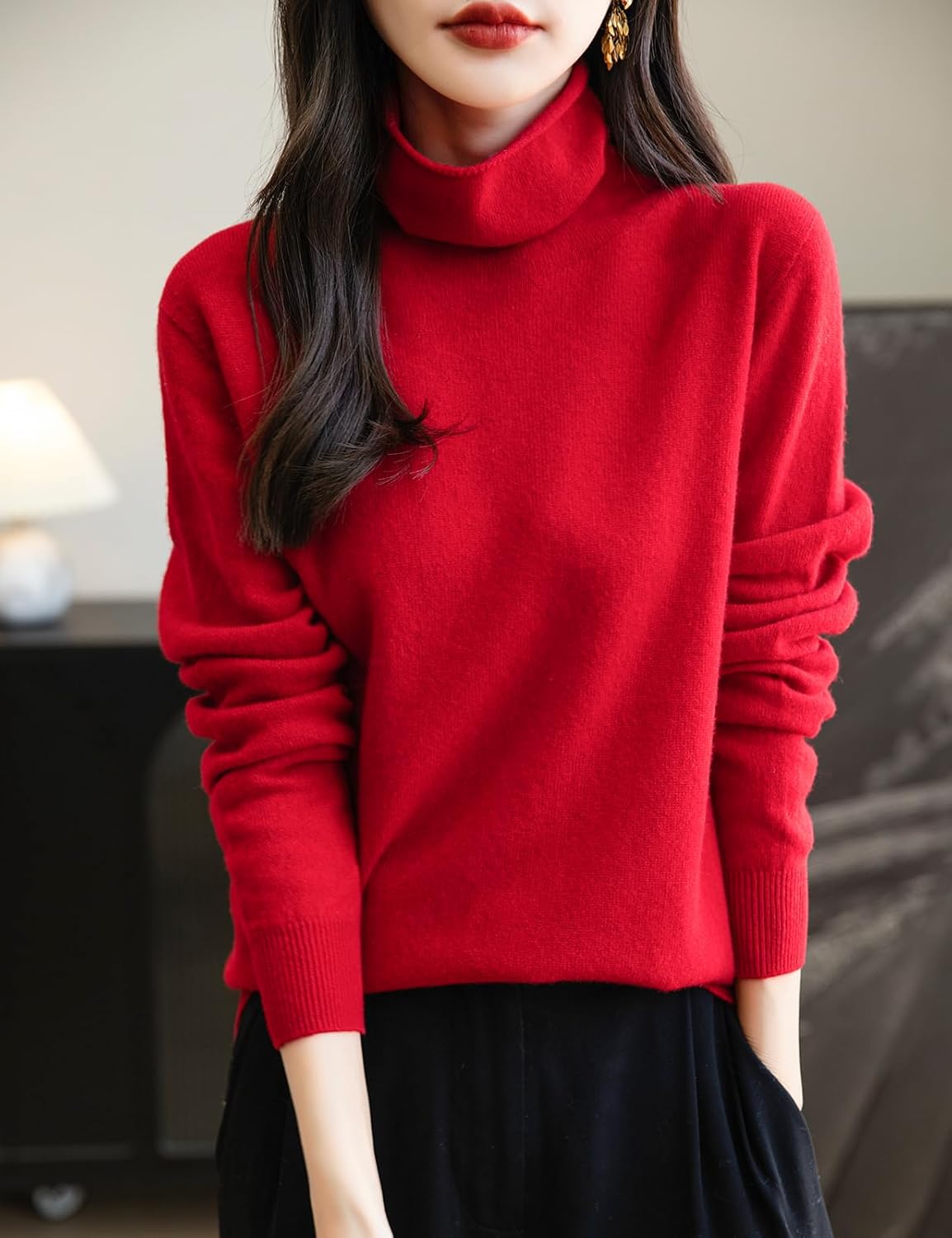 Elara Women’s Turtleneck Sweater – Merino Wool Seamless Knit Jumper