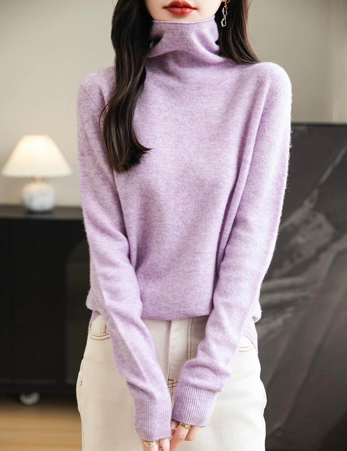 Elara Women’s Turtleneck Sweater – Merino Wool Seamless Knit Jumper