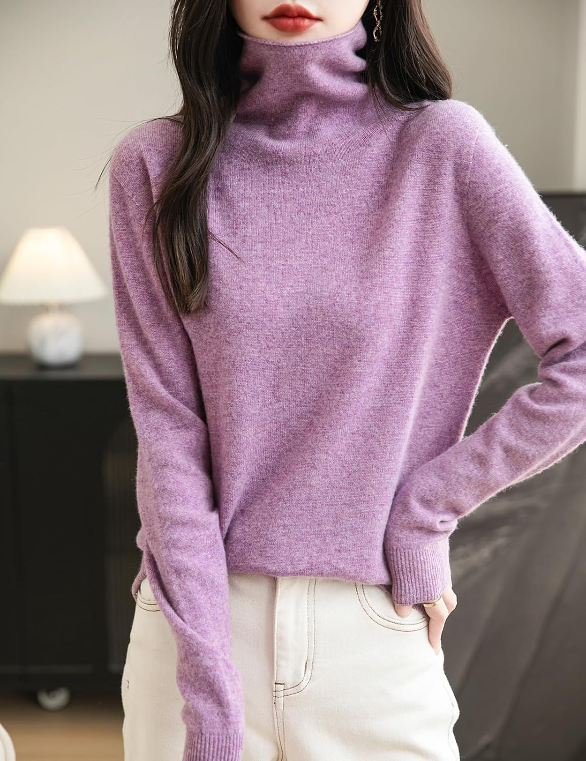 Elara Women’s Turtleneck Sweater – Merino Wool Seamless Knit Jumper