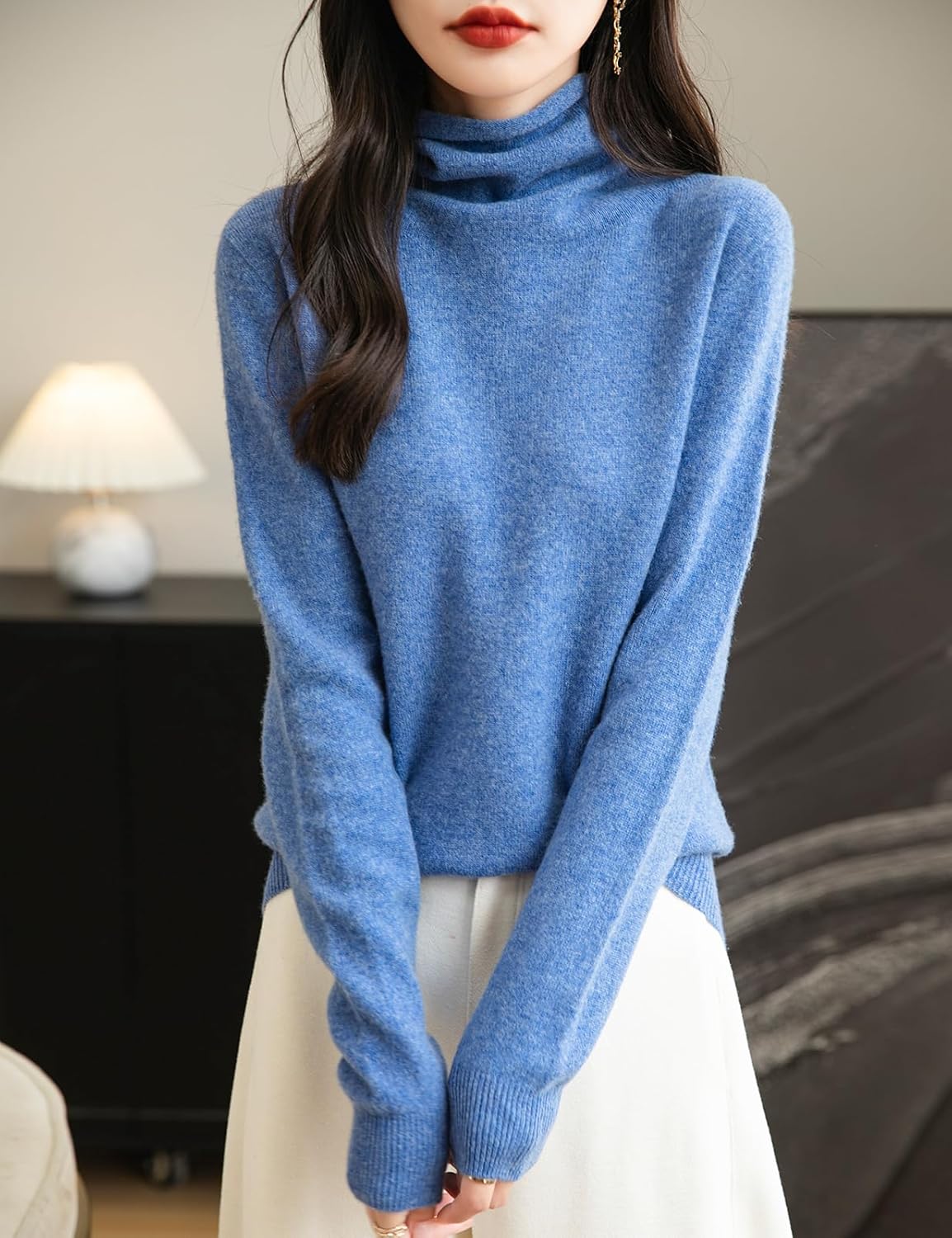 Elara Women’s Turtleneck Sweater – Merino Wool Seamless Knit Jumper