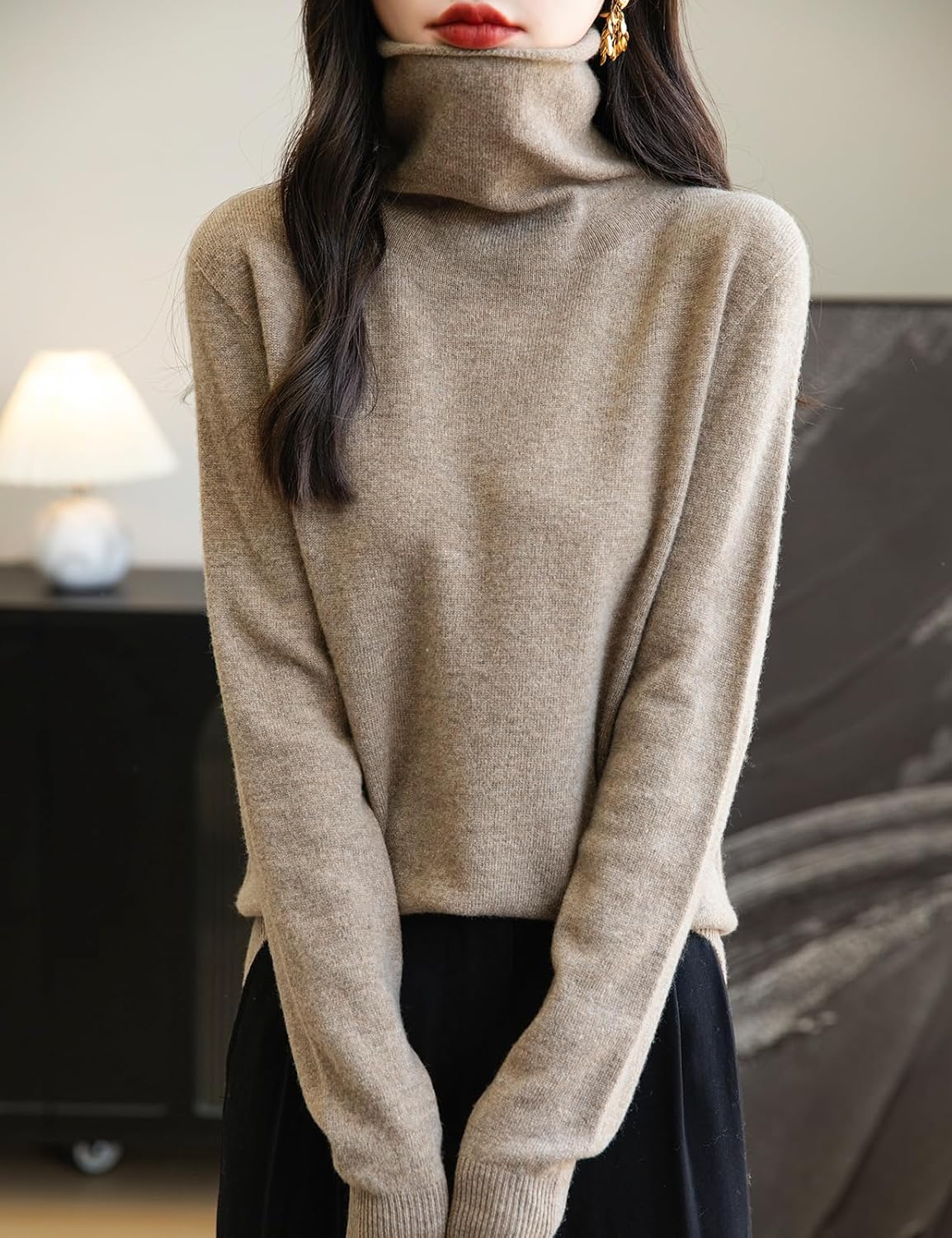 Elara Women’s Turtleneck Sweater – Merino Wool Seamless Knit Jumper