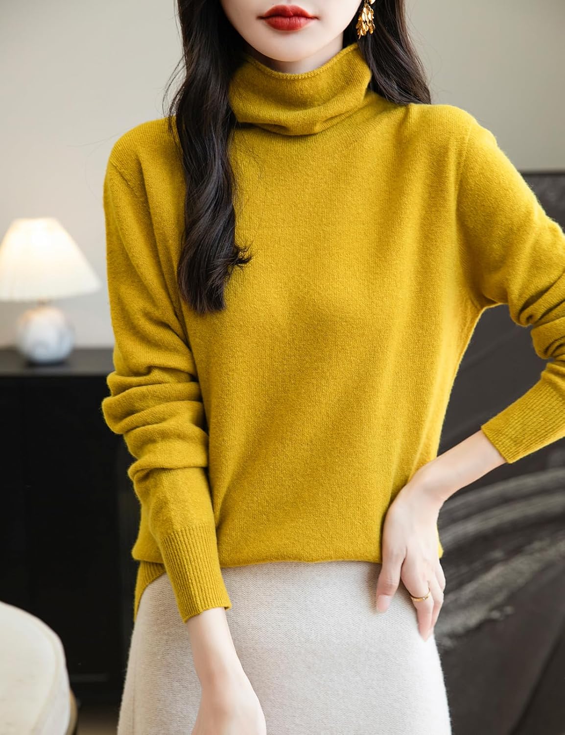 Elara Women’s Turtleneck Sweater – Merino Wool Seamless Knit Jumper