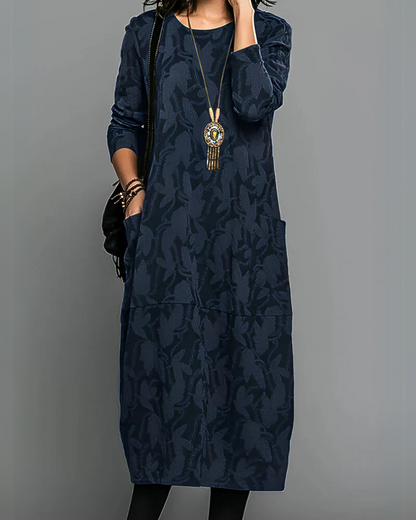 Elira Elegant Maxi Dress – Long Sleeve Winter Fit with Side Pockets