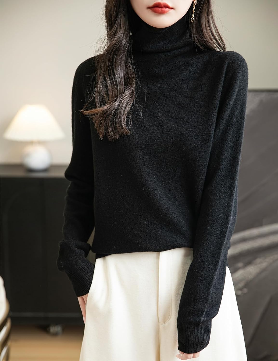 Elara Women’s Turtleneck Sweater – Merino Wool Seamless Knit Jumper