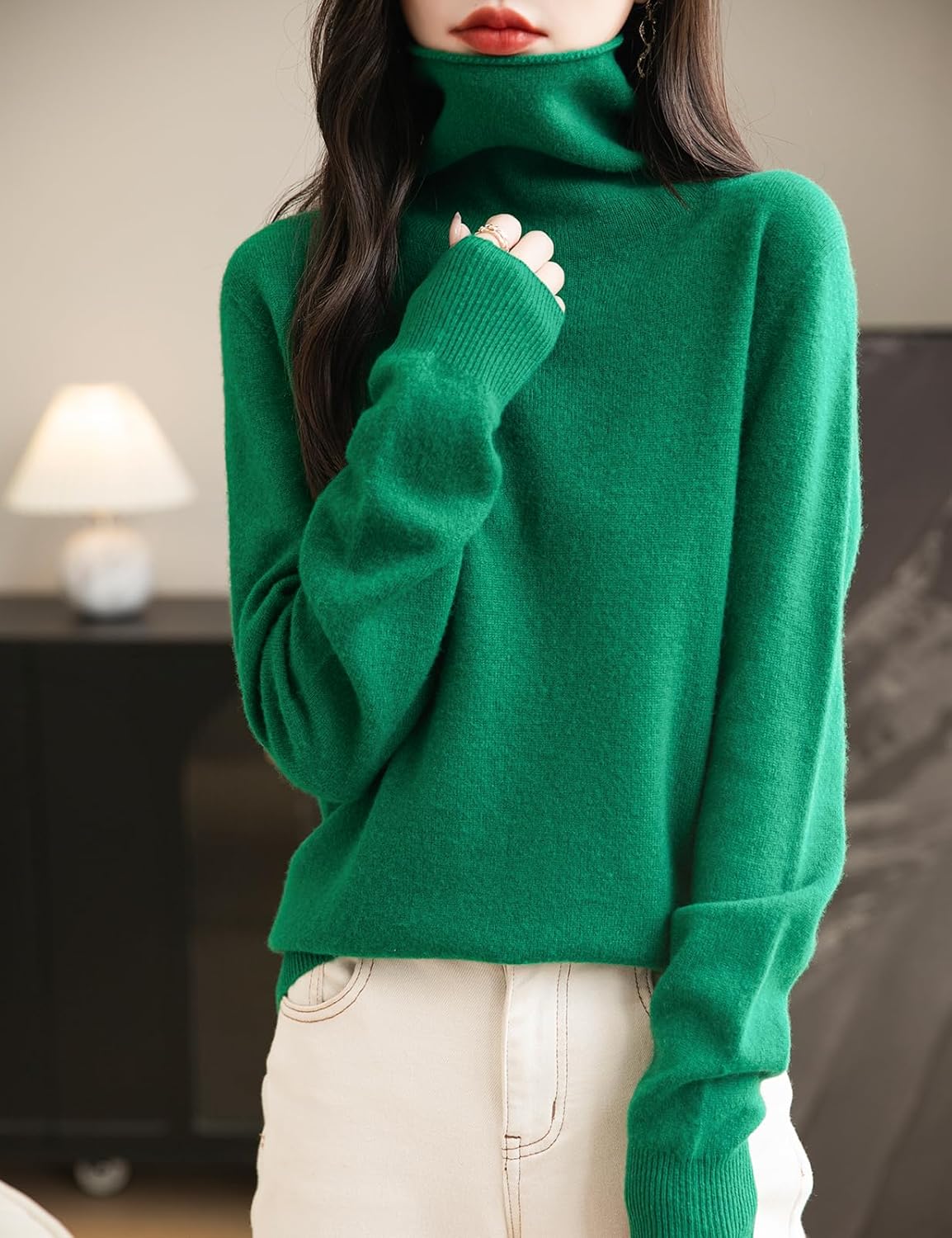 Elara Women’s Turtleneck Sweater – Merino Wool Seamless Knit Jumper