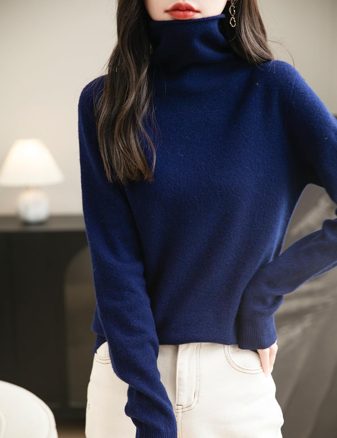 Elara Women’s Turtleneck Sweater – Merino Wool Seamless Knit Jumper