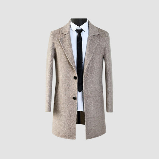 Mavrick Men’s Wool Coat – Mid-Length Cashmere Blend with Slim Fit Warmth