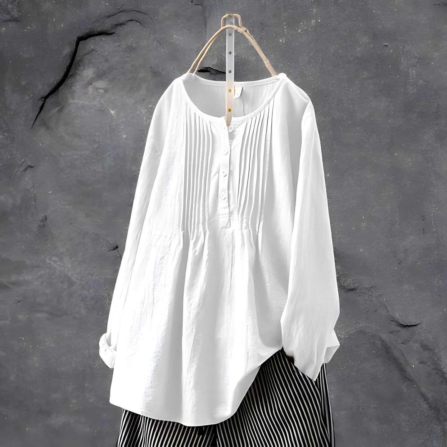 Aria Women’s Long Sleeve Blouse – Cotton Linen Pleated Top