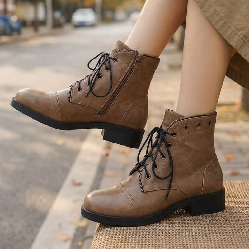 Imelda Women’s Leather Ankle Boots with Lace-Up Front and Side Zip