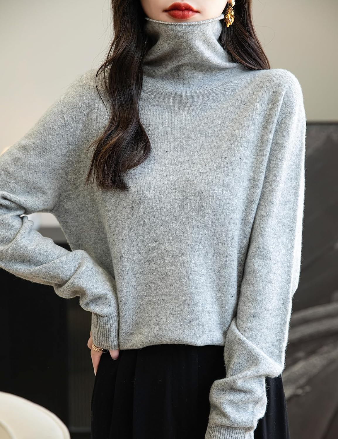 Elara Women’s Turtleneck Sweater – Merino Wool Seamless Knit Jumper