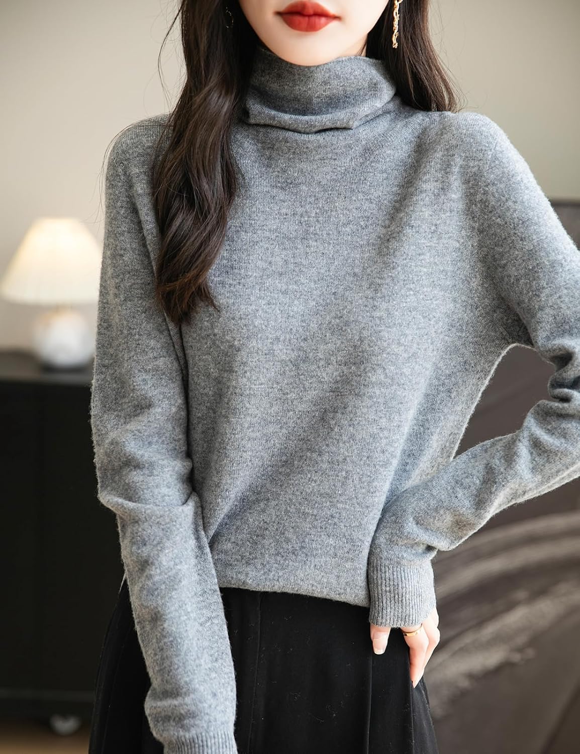 Elara Women’s Turtleneck Sweater – Merino Wool Seamless Knit Jumper