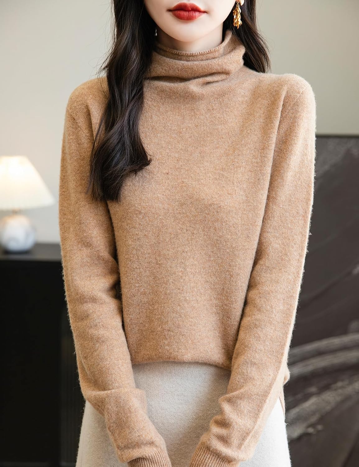Elara Women’s Turtleneck Sweater – Merino Wool Seamless Knit Jumper