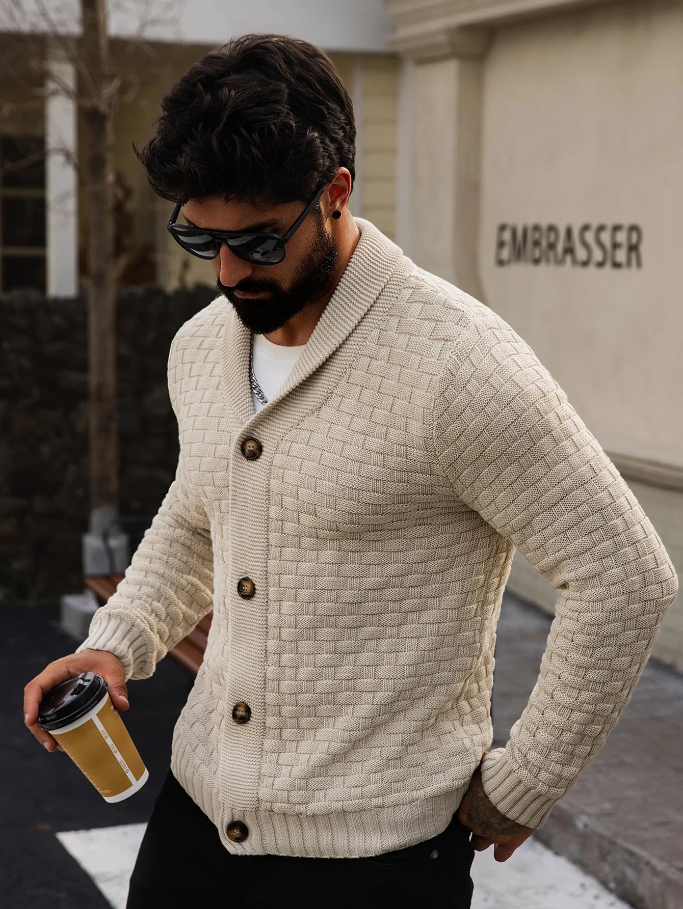Nolan Men’s Cotton Cardigan – Heavyweight Knit with Shawl Collar
