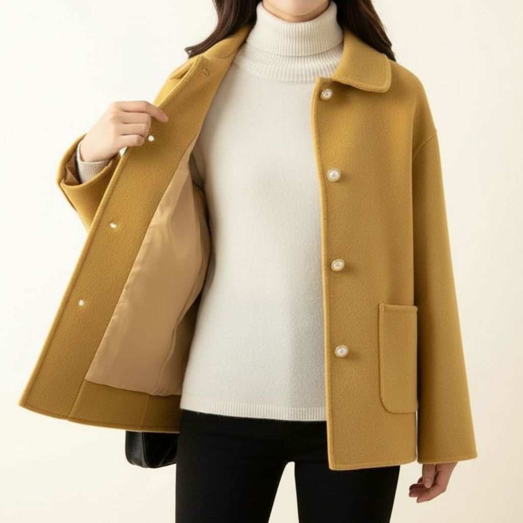 Lucia Women’s Coat – Straight Cut Design with Pearl Button Accents