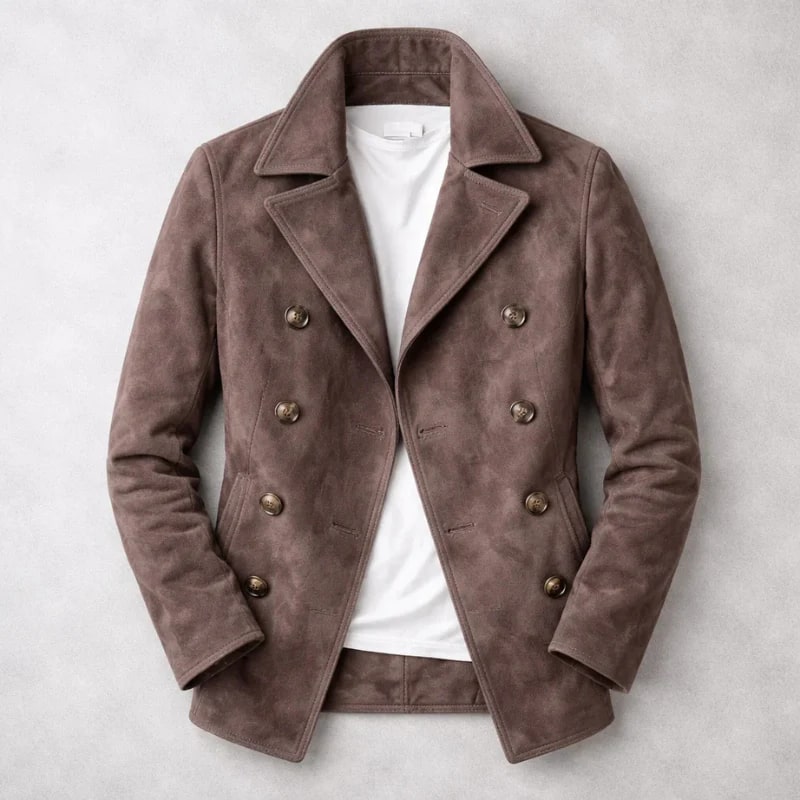Roderick Men’s Pea Coat – Tailored Suede Jacket