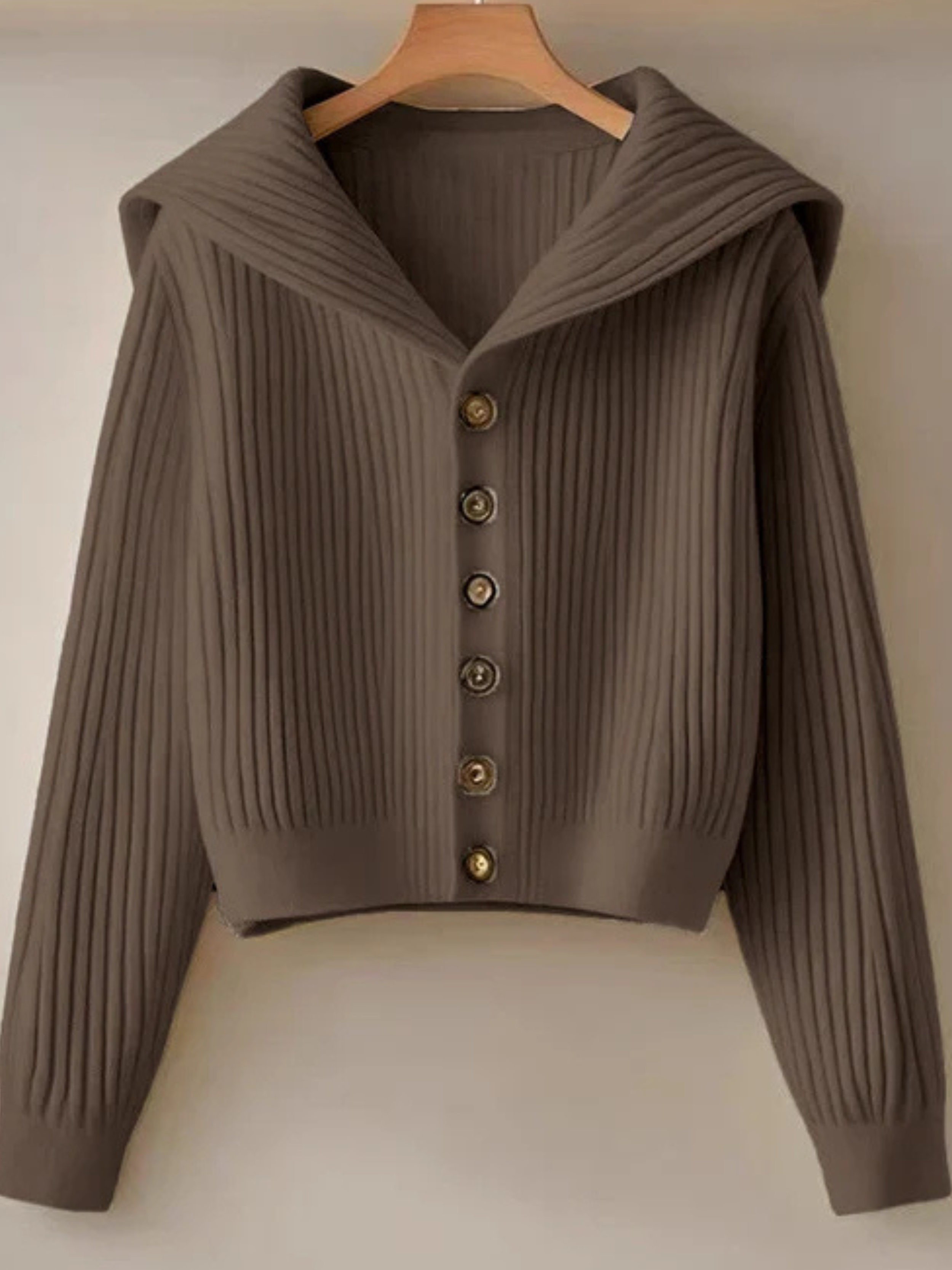 Celina Women’s Rib Knit Cardigan – Cropped Sailor Collar Sweater