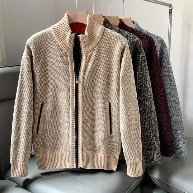 Hilton Men’s Knit Cardigan – Fleece-Lined Cotton-Blend Sweater