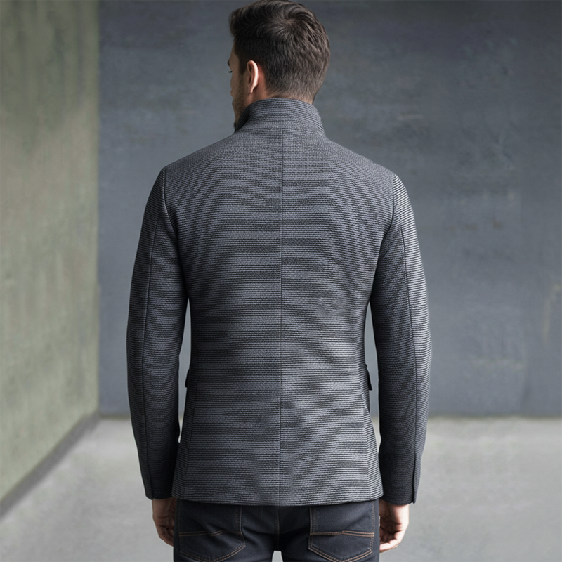 Elias Men’s Blazer Jacket – Textured Button-Up Stand Collar Jacket