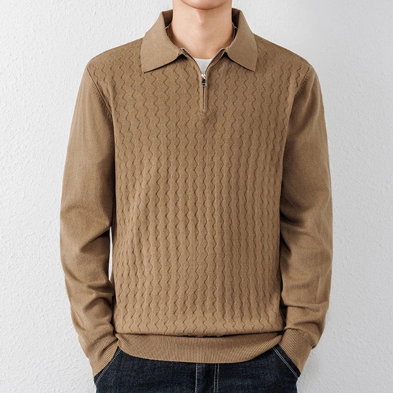 Callum Men’s Half Zip Polo Sweater – Jacquard Knit with Structured Collar