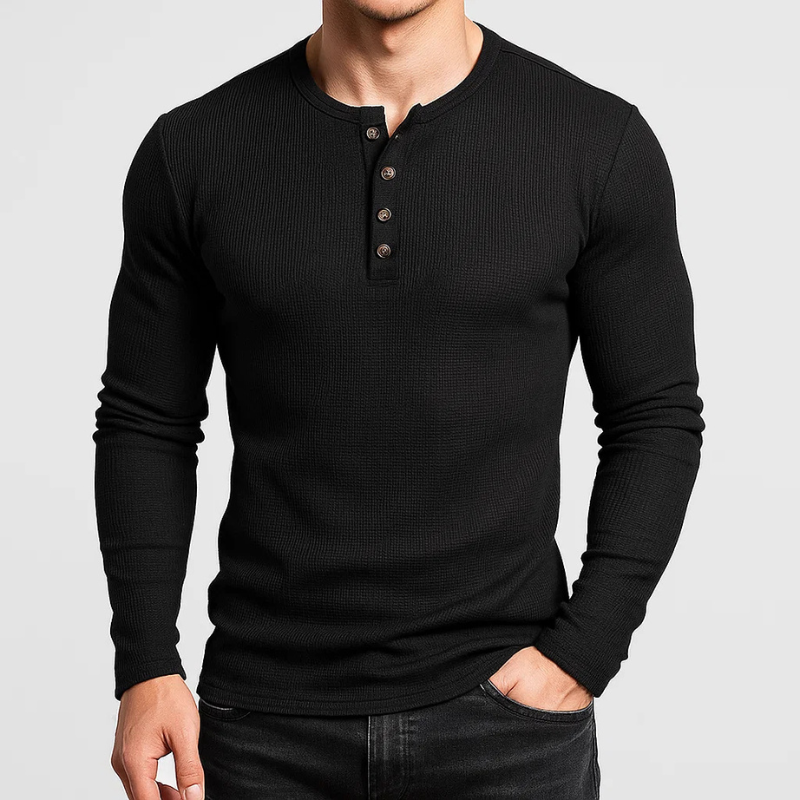 Miguel Men’s Long Sleeve Shirt – Breathable Waffle Knit Cotton Henley Pullover