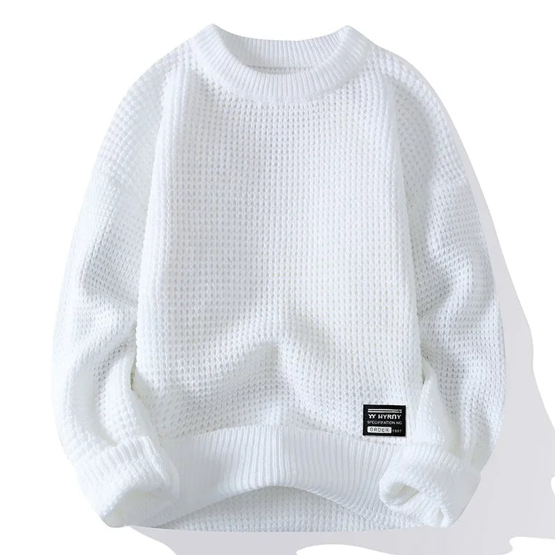 Brisbane Men’s Knit Sweater – Waffle Ribbed Trim Crewneck Sweater