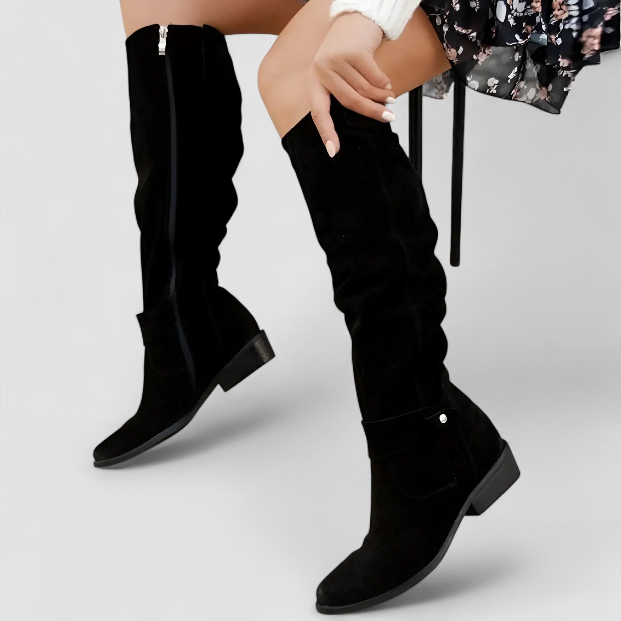 Mirella Women’s Tall Boots – Side Zip Low Heel Design