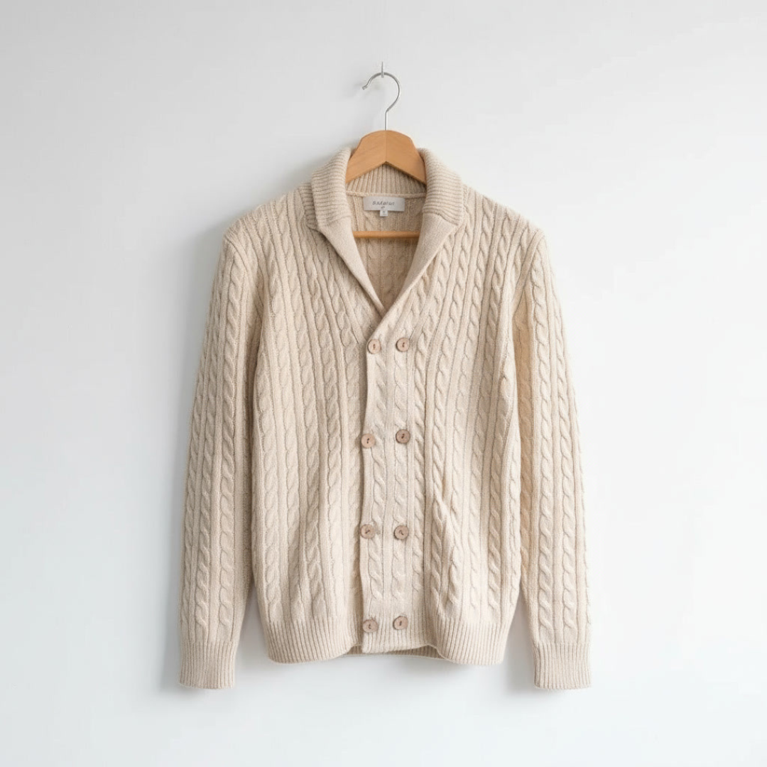 Romano Men’s Cardigan –  Double-Breasted Cable Knit Shawl Collar Sweater