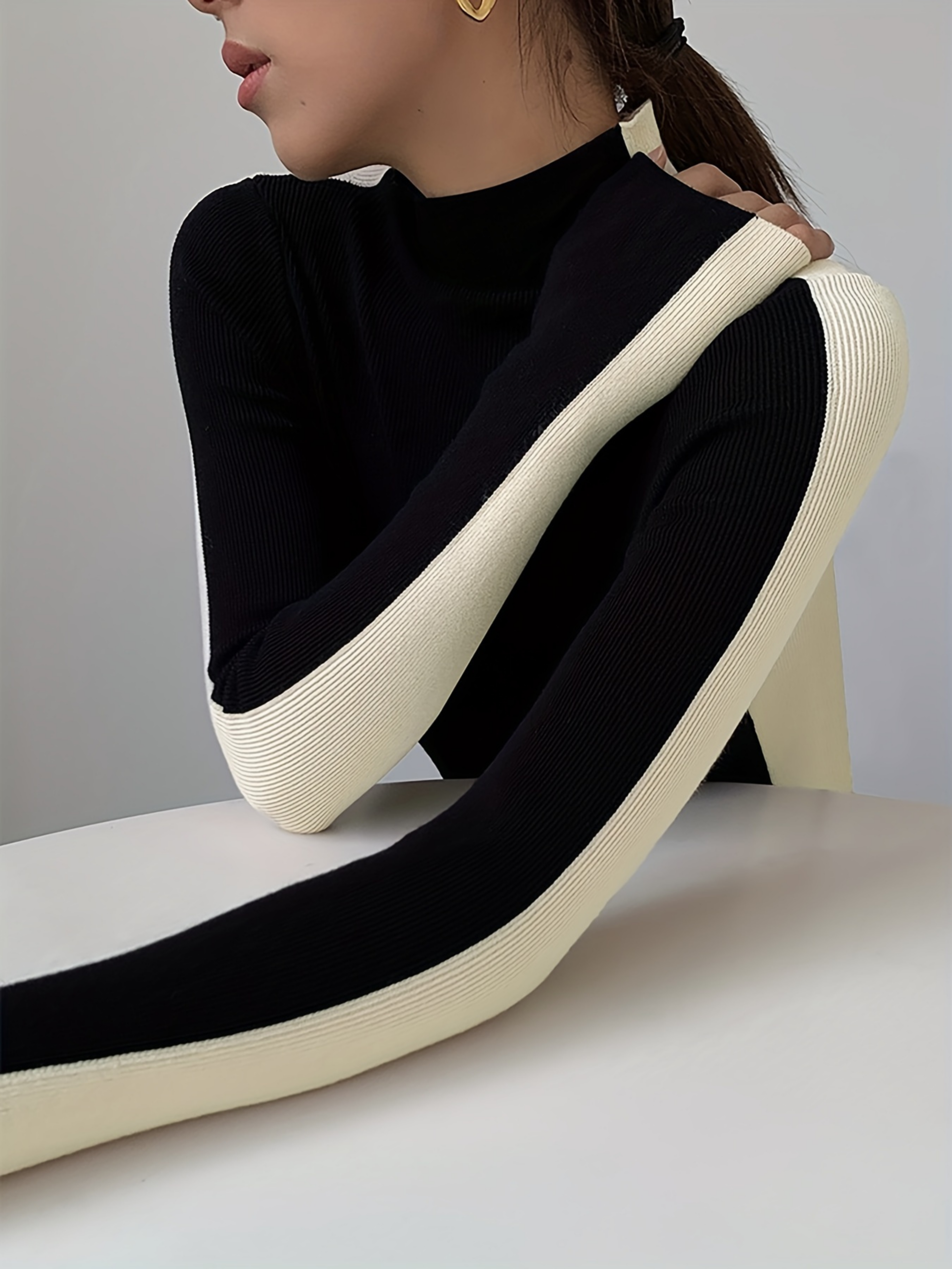 Beatrice Women’s Turtleneck Sweater – Contrast Slim Fit Pullover