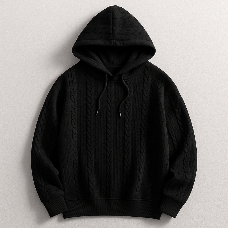 Gabriel Men’s Cable Knit Hoodie – Soft Cotton with Adjustable Drawstring