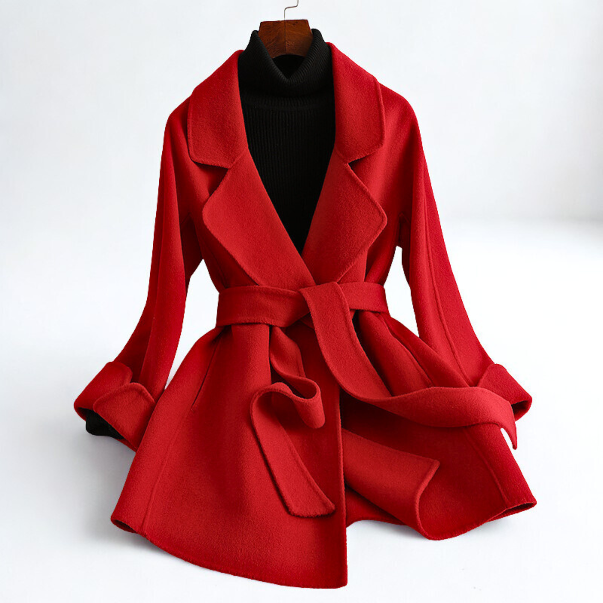 Florian Women’s Wool Blend Coat – Wide Lapel Belted Overcoat