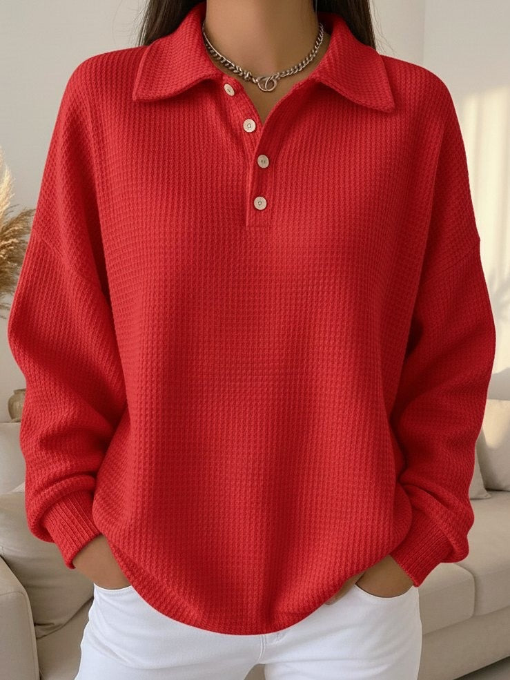 Velora Women's Knit Polo Sweater – Soft Ribbed Knit Pullover